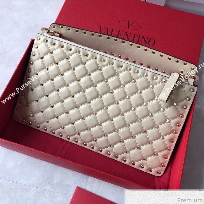 Valentino Lambskin Rockstud Spike Clutch White 2019 (JDP-9031603)