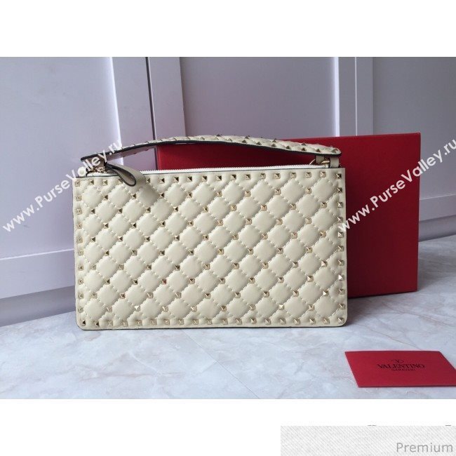 Valentino Lambskin Rockstud Spike Clutch White 2019 (JDP-9031603)
