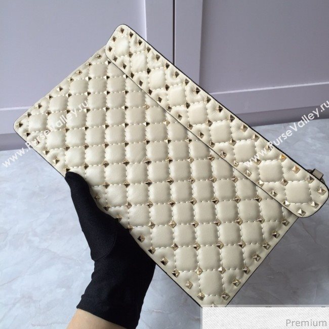 Valentino Lambskin Rockstud Spike Clutch White 2019 (JDP-9031603)