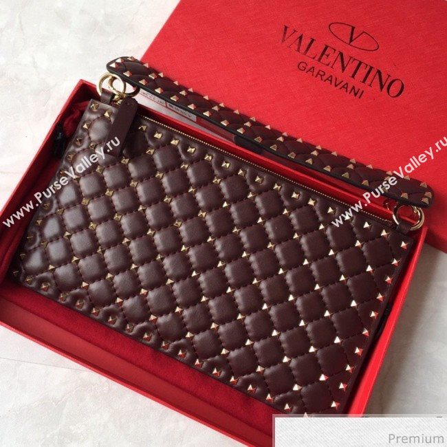 Valentino Lambskin Rockstud Spike Clutch Purplish Red 2019 (JDP-9031604)