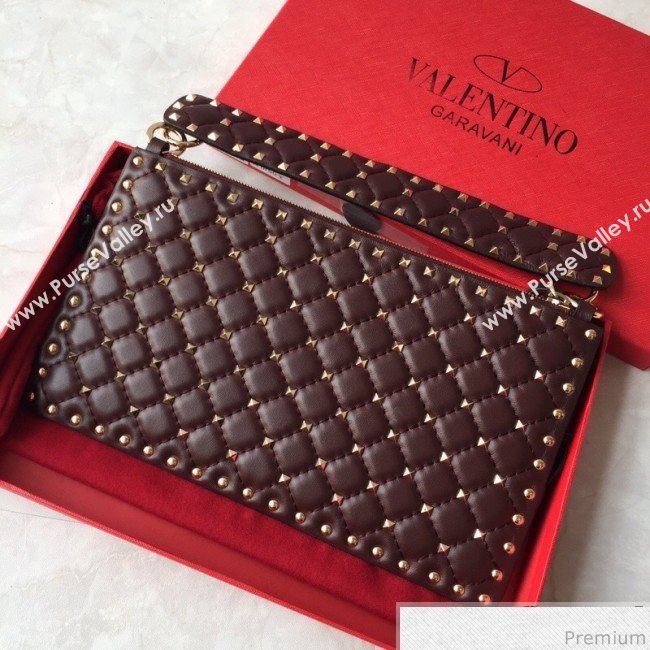 Valentino Lambskin Rockstud Spike Clutch Purplish Red 2019 (JDP-9031604)