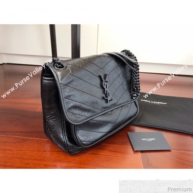 Saint Laurent Medium Niki Chain Bag in Crinkled and Waxed Calfskin 498894 Black 2019 (KTS-9031605)