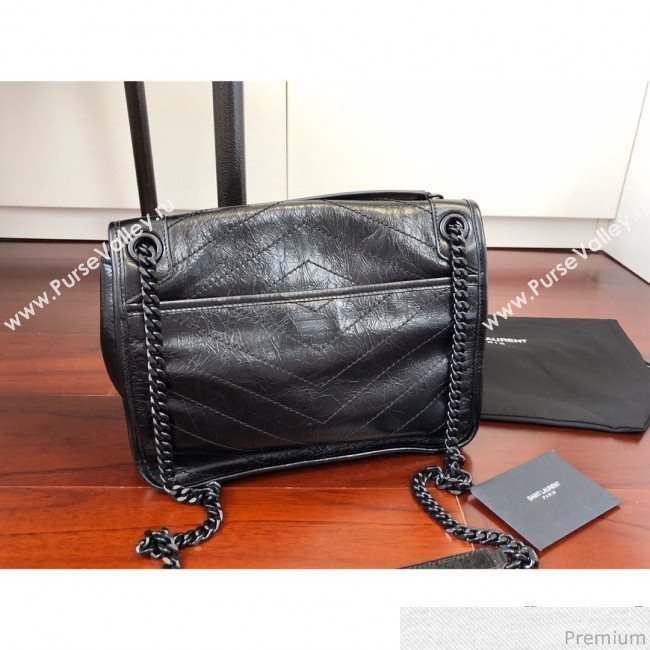 Saint Laurent Medium Niki Chain Bag in Crinkled and Waxed Calfskin 498894 Black 2019 (KTS-9031605)