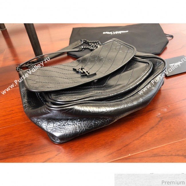 Saint Laurent Medium Niki Chain Bag in Crinkled and Waxed Calfskin 498894 Black 2019 (KTS-9031605)