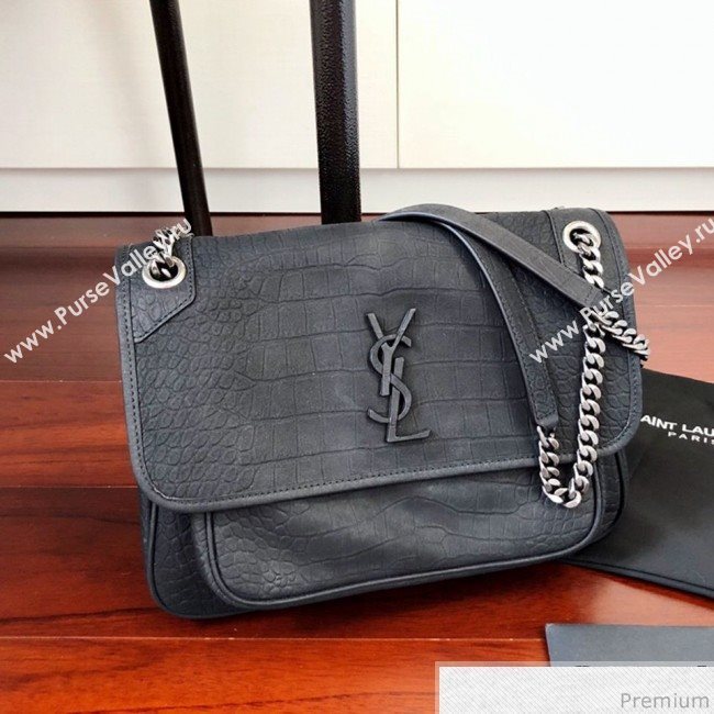 Saint Laurent Medium Niki Chain Bag in Matte Crocodile Leather 498894 Black 2019 (KTS-9031606)