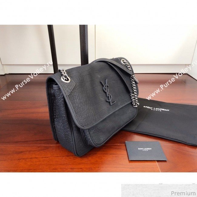 Saint Laurent Medium Niki Chain Bag in Matte Crocodile Leather 498894 Black 2019 (KTS-9031606)