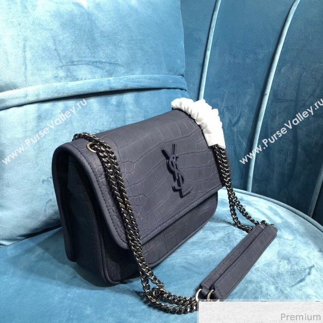 Saint Laurent Niki Baby Chain Bag in Matte Crocodile Leather 533037 Blue 2019 (2A084-9031609)