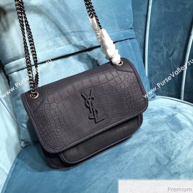 Saint Laurent Niki Baby Chain Bag in Matte Crocodile Leather 533037 Blue 2019 (2A084-9031609)