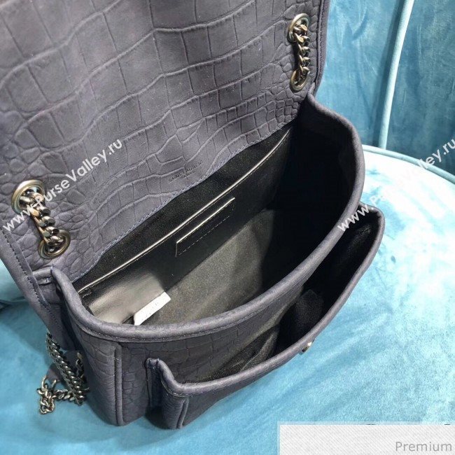 Saint Laurent Niki Baby Chain Bag in Matte Crocodile Leather 533037 Blue 2019 (2A084-9031609)