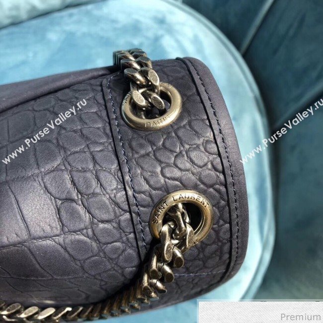 Saint Laurent Medium Niki Chain Bag in Matte Crocodile Leather 533037 Blue 2019 (2A084-9031610)