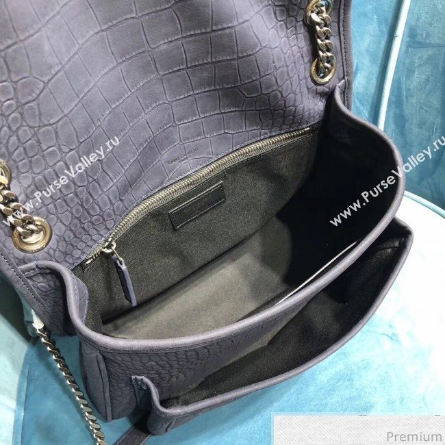 Saint Laurent Medium Niki Chain Bag in Matte Crocodile Leather 533037 Blue 2019 (2A084-9031610)