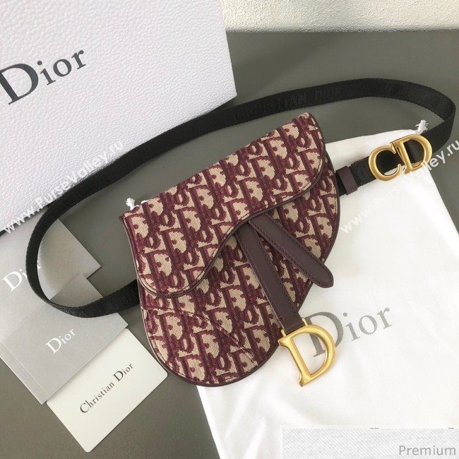 Dior CD Oblique Canvas Saddle Belt Bag Burgundy 2019 (WEIP-9031613)