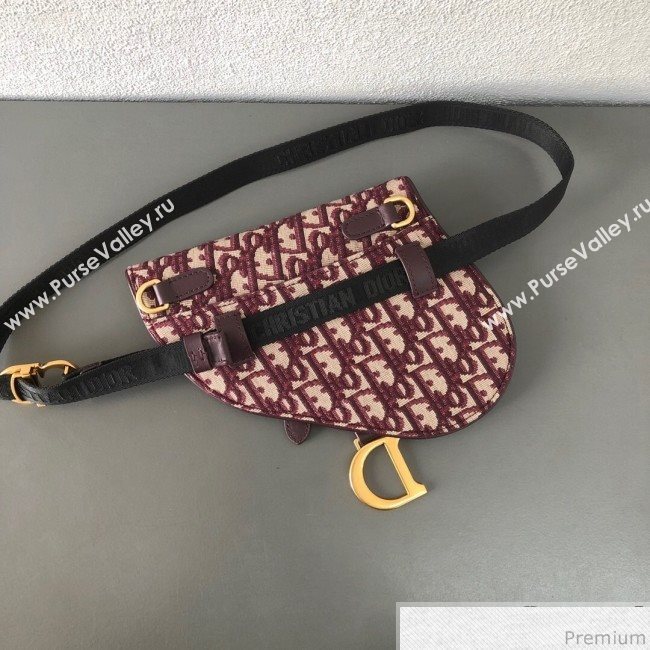 Dior CD Oblique Canvas Saddle Belt Bag Burgundy 2019 (WEIP-9031613)