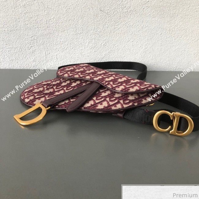 Dior CD Oblique Canvas Saddle Belt Bag Burgundy 2019 (WEIP-9031613)
