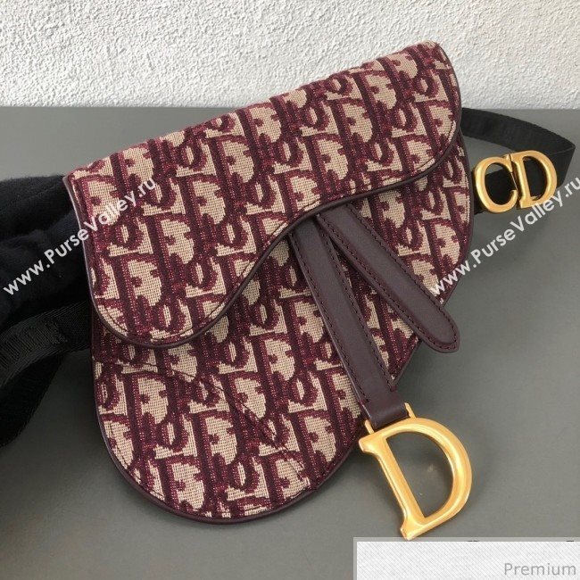 Dior CD Oblique Canvas Saddle Belt Bag Burgundy 2019 (WEIP-9031613)