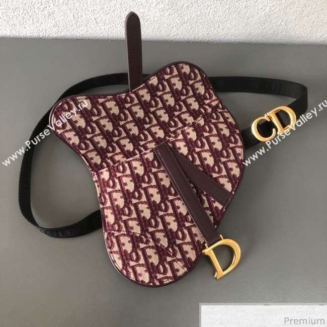 Dior CD Oblique Canvas Saddle Belt Bag Burgundy 2019 (WEIP-9031613)