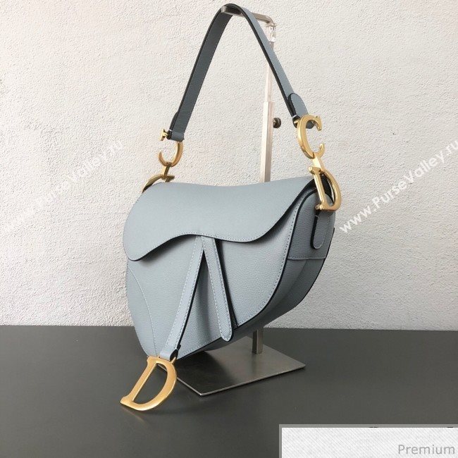 Dior Saddle Bag in Grained Leather Light Blue 2019 (WEIP-9031616)