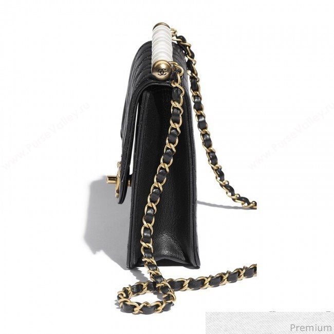 Chanel Lambskin Pearls Flap Bag AS0584 Black 2019 (JDH-9031406)