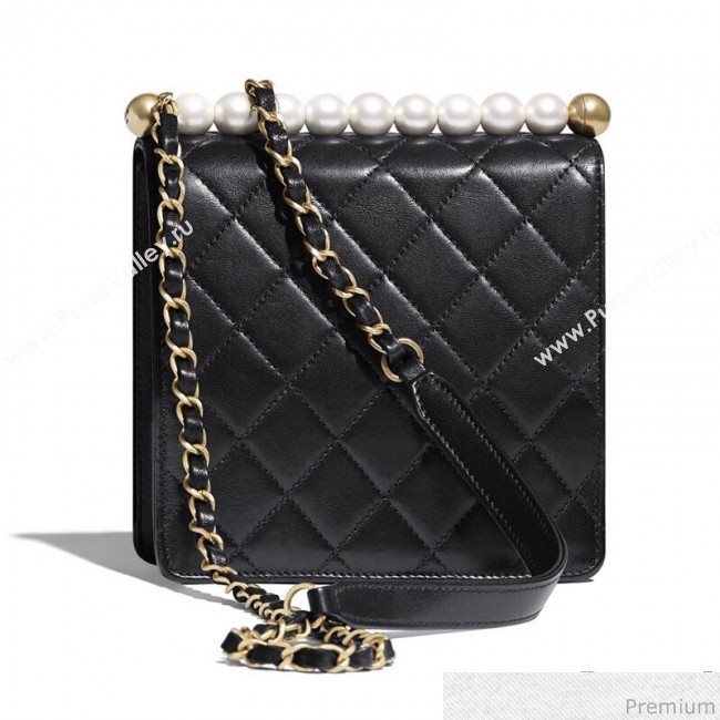 Chanel Lambskin Pearls Flap Bag AS0584 Black 2019 (JDH-9031406)