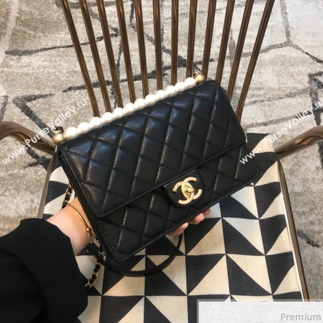 Chanel Lambskin Pearls Flap Bag AS0585 Black 2019 (JDH-9031407)