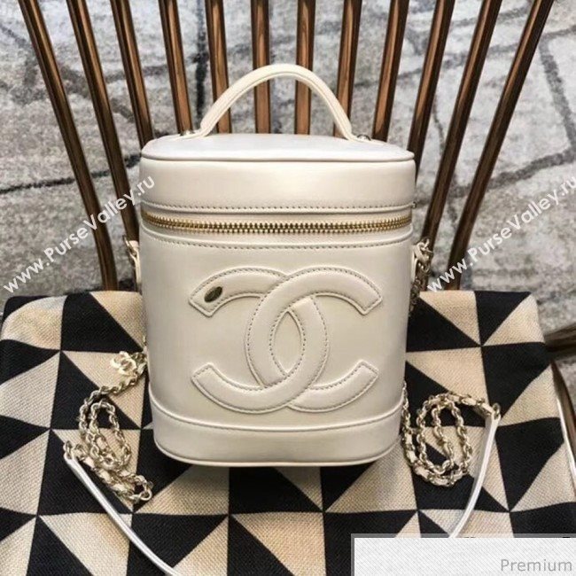 Chanel CC Lambskin Vanity Case Top Handle Bag White 2019 (JDH-9031408)