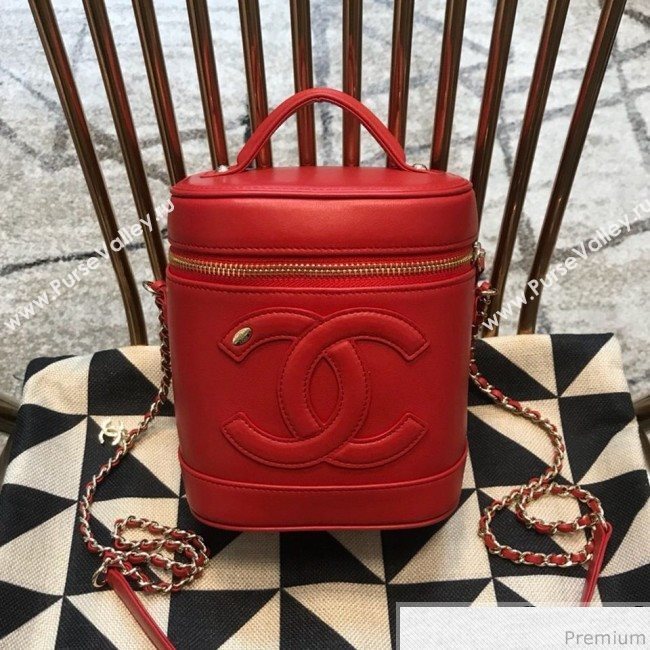 Chanel CC Lambskin Vanity Case Top Handle Bag Red 2019 (JDH-9031409)