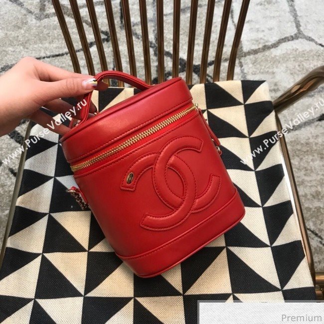 Chanel CC Lambskin Vanity Case Top Handle Bag Red 2019 (JDH-9031409)