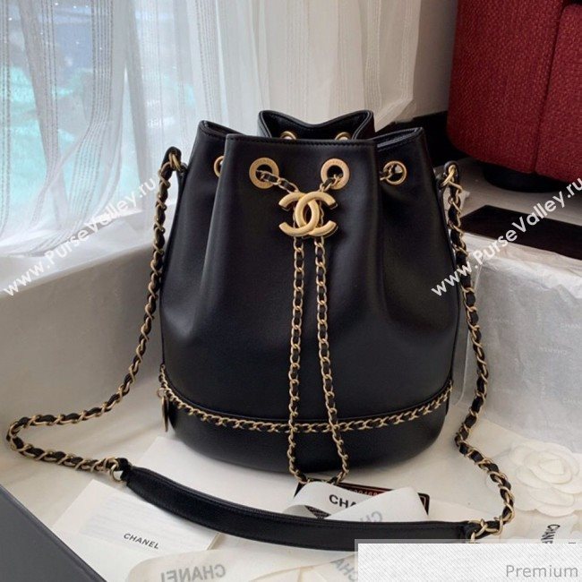 Chanel Lambskin Drawstring Bucket Bag AS0373 Black 2019 (BLWX-9031415)