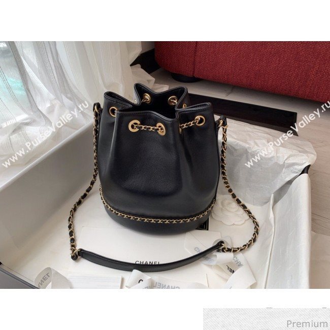 Chanel Lambskin Drawstring Bucket Bag AS0373 Black 2019 (BLWX-9031415)