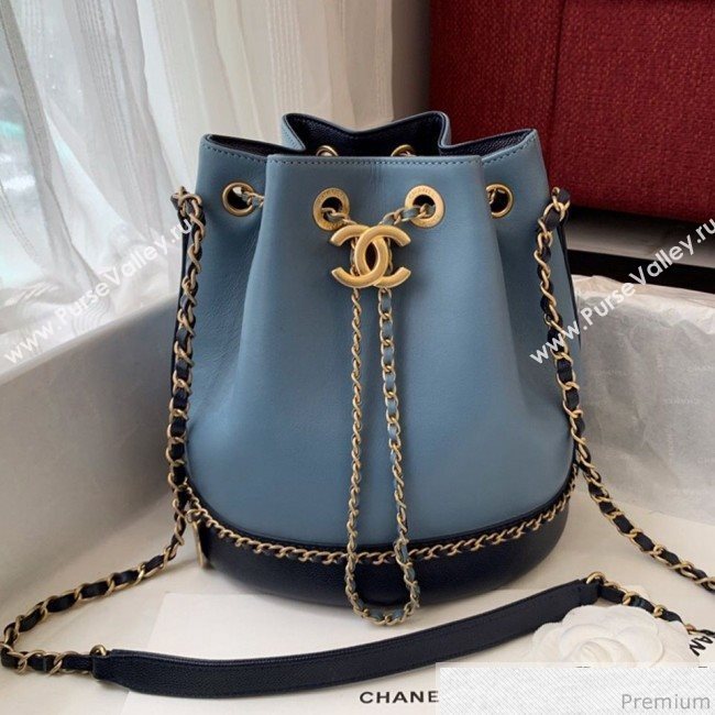 Chanel Lambskin Drawstring Bucket Bag AS0373 Blue/Dark Blue 2019 (BLWX-9031414)