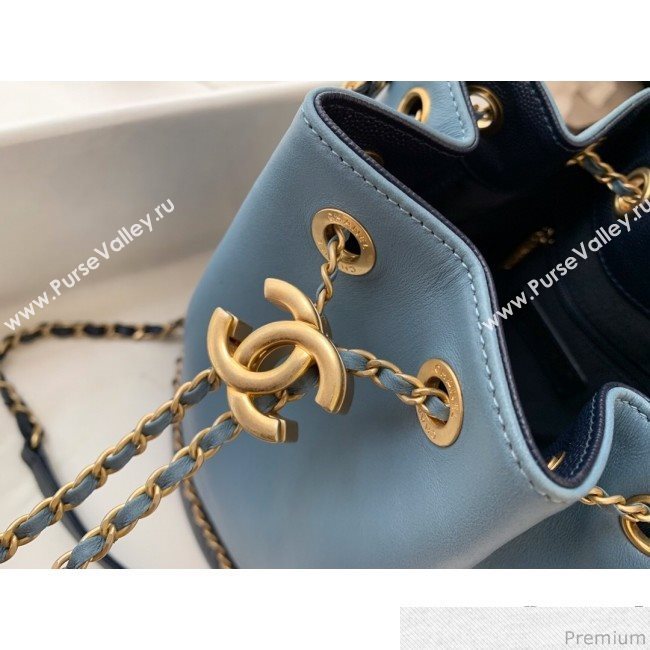 Chanel Lambskin Drawstring Bucket Bag AS0373 Blue/Dark Blue 2019 (BLWX-9031414)