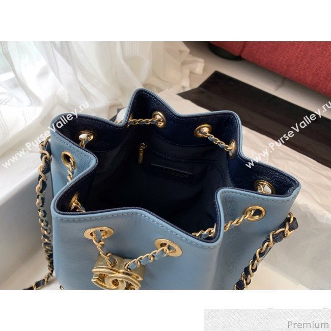 Chanel Lambskin Drawstring Bucket Bag AS0373 Blue/Dark Blue 2019 (BLWX-9031414)