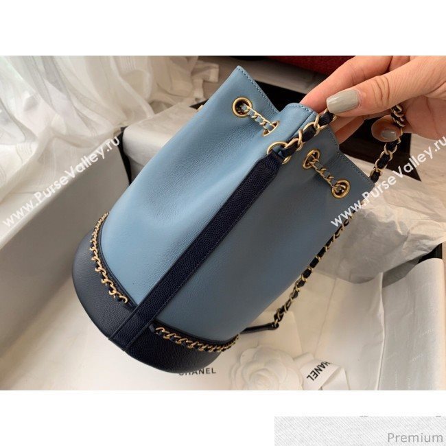 Chanel Lambskin Drawstring Bucket Bag AS0373 Blue/Dark Blue 2019 (BLWX-9031414)