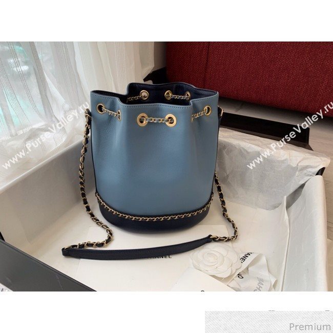 Chanel Lambskin Drawstring Bucket Bag AS0373 Blue/Dark Blue 2019 (BLWX-9031414)