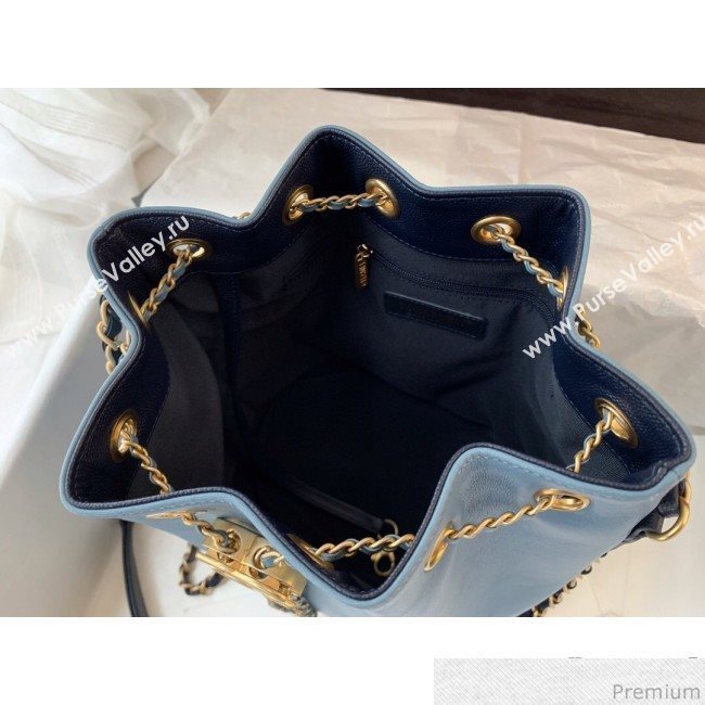 Chanel Lambskin Drawstring Bucket Bag AS0373 Blue/Dark Blue 2019 (BLWX-9031414)