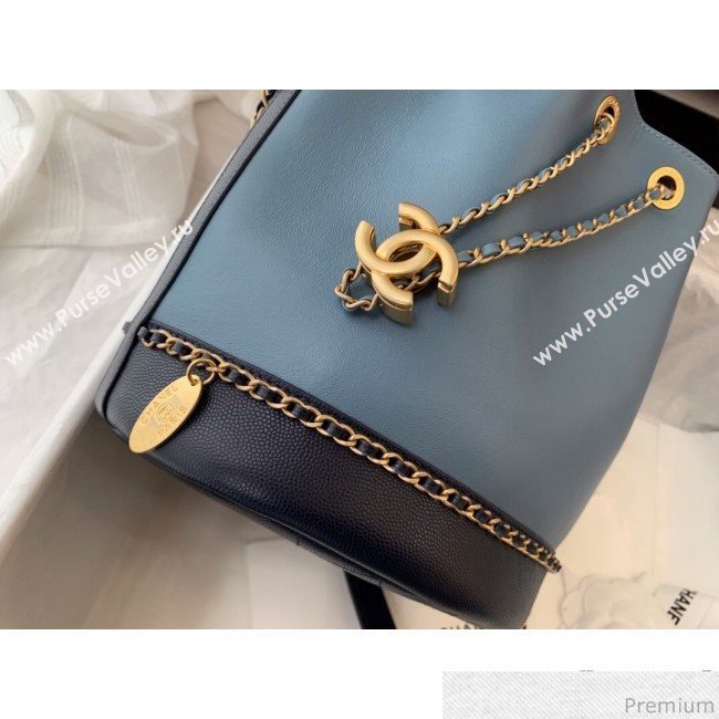 Chanel Lambskin Drawstring Bucket Bag AS0373 Blue/Dark Blue 2019 (BLWX-9031414)