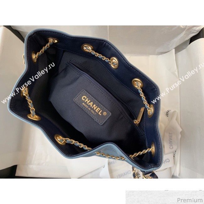 Chanel Lambskin Drawstring Bucket Bag AS0373 Blue/Dark Blue 2019 (BLWX-9031414)