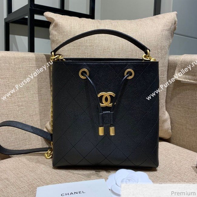 Chanel Drawstring Bucket Top Handle Bag in Grained Calfskin AS0310 Black 2019 (SSZ-9031426)