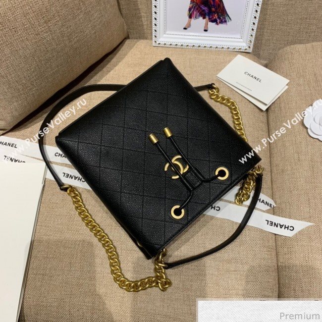 Chanel Drawstring Bucket Top Handle Bag in Grained Calfskin AS0310 Black 2019 (SSZ-9031426)