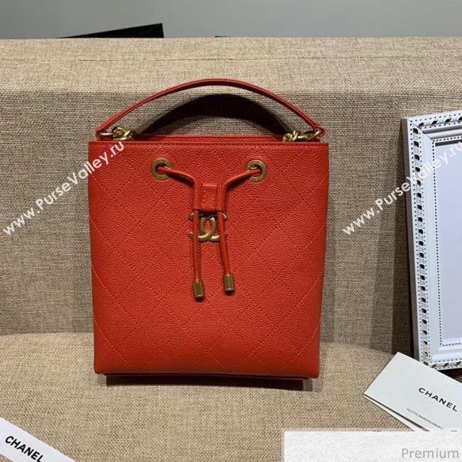 Chanel Drawstring Bucket Top Handle Bag in Grained Calfskin AS0310 Red 2019 (SSZ-9031427)