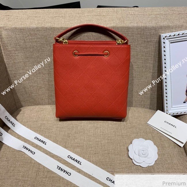 Chanel Drawstring Bucket Top Handle Bag in Grained Calfskin AS0310 Red 2019 (SSZ-9031427)