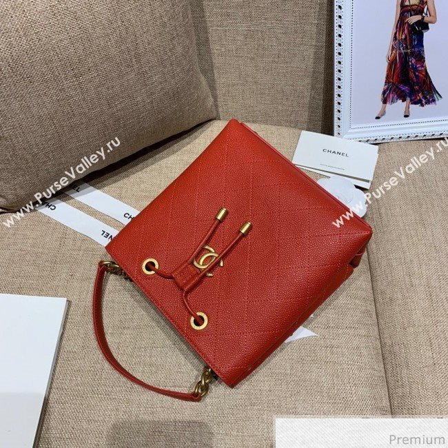 Chanel Drawstring Bucket Top Handle Bag in Grained Calfskin AS0310 Red 2019 (SSZ-9031427)