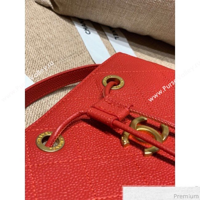 Chanel Drawstring Bucket Top Handle Bag in Grained Calfskin AS0310 Red 2019 (SSZ-9031427)