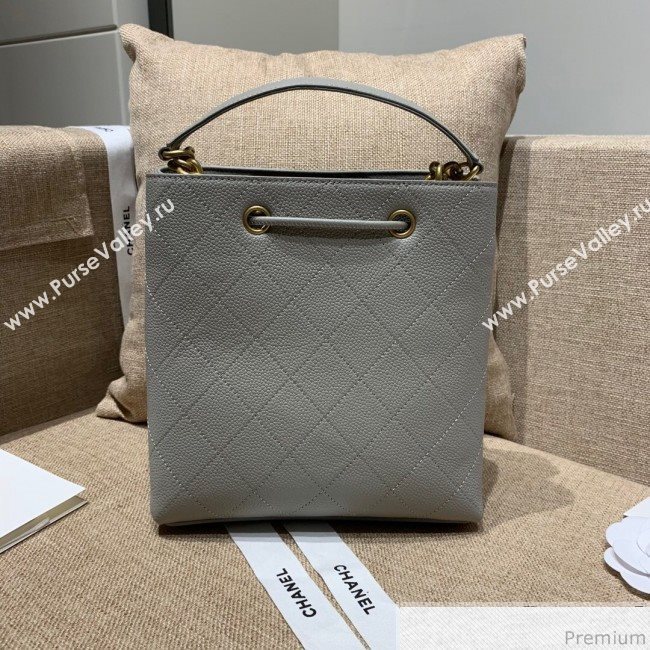Chanel Drawstring Bucket Top Handle Bag in Grained Calfskin AS0310 Light Gray 2019 (SSZ-9031428)