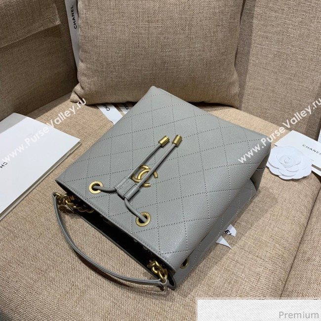 Chanel Drawstring Bucket Top Handle Bag in Grained Calfskin AS0310 Light Gray 2019 (SSZ-9031428)