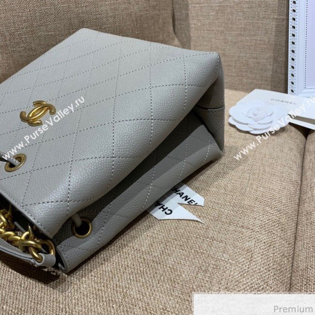 Chanel Drawstring Bucket Top Handle Bag in Grained Calfskin AS0310 Light Gray 2019 (SSZ-9031428)