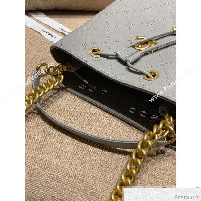 Chanel Drawstring Bucket Top Handle Bag in Grained Calfskin AS0310 Light Gray 2019 (SSZ-9031428)