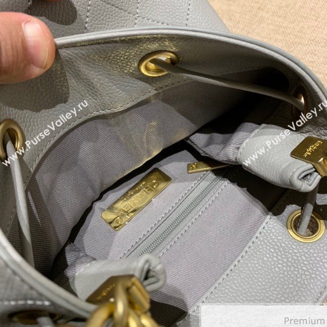 Chanel Drawstring Bucket Top Handle Bag in Grained Calfskin AS0310 Light Gray 2019 (SSZ-9031428)