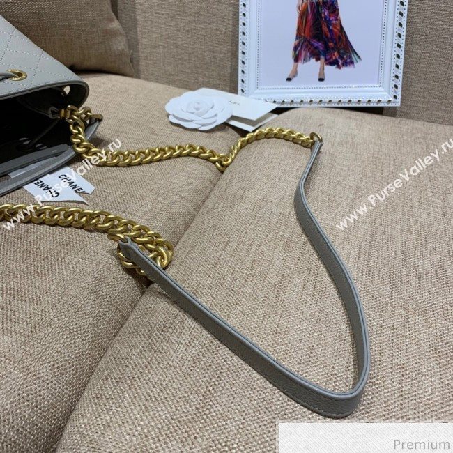 Chanel Drawstring Bucket Top Handle Bag in Grained Calfskin AS0310 Light Gray 2019 (SSZ-9031428)