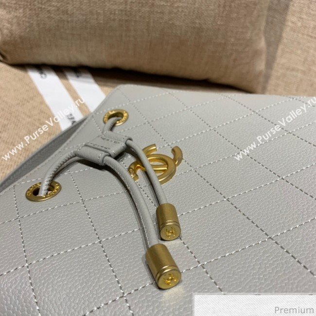 Chanel Drawstring Bucket Top Handle Bag in Grained Calfskin AS0310 Light Gray 2019 (SSZ-9031428)